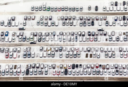 Aerial view, large parking lot of Helf Automobil-Logistik GmbH Stock Photo