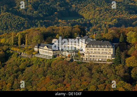 Aerial view, Petersberg Mountain with the Federal Guest House, autumn, Siebengebirge Mountains Stock Photo