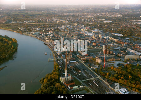 Aerial view, Bayer Leverkusen, Chempark Leverkusen in the Rhine river, a chemical plant Stock Photo