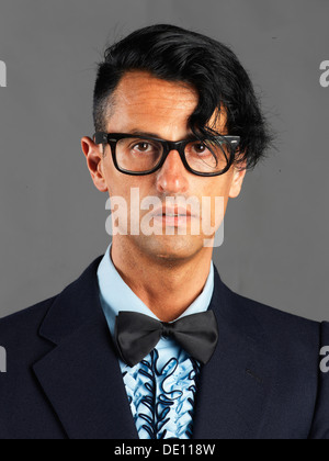 Portrait of a silly guy looking weird Stock Photo
