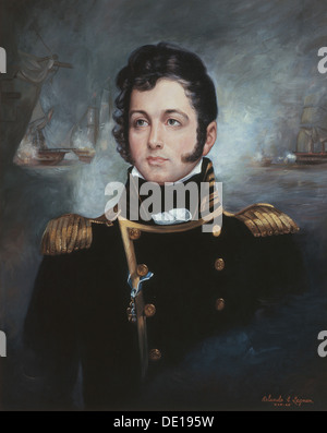 Oil on Wood portrait of Commodore Oliver Hazard Perry from the US Naval Academy Museum Collection September 6, 2013. The the 200th anniversary of Perry's famous naval victory over the British in the Battle of Lake Eric is September 10, 2013. Stock Photo