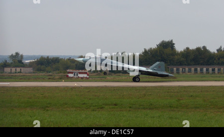 Sukhoi T-50 at the MAKS-2013 Stock Photo