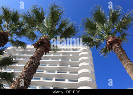 Cyprus, Larnaca, hotel, residential buildings, palm trees Stock Photo