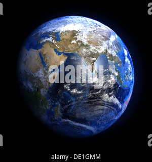 The Earth from space showing India and the Middle East. Isolated on black. Other orientations available. Stock Photo