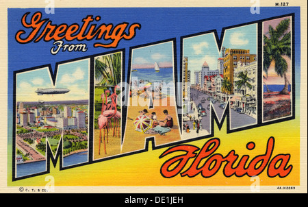 'Greetings from Miami, Florida', postcard, 1934. Artist: Unknown Stock Photo