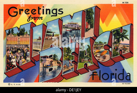 'Greetings from Miami Beach, Florida', postcard, 1934. Artist: Unknown Stock Photo