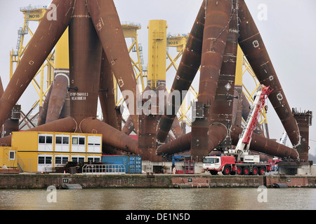 Bremerhaven, Germany, foundations for offshore wind turbines in Bremerhaven Stock Photo