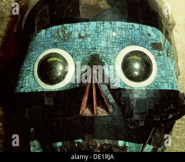 Turquoise mosaic mask of Tezcatlipoca, Mixtec-Aztec, AD 1400-1521. A ...