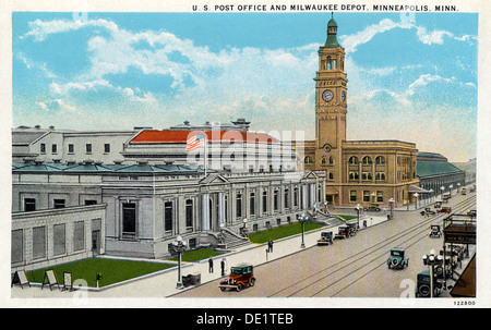 US Post Office and Milwaukee Road Depot, Minneapolis, Minnesota, USA, 1928. Artist: Unknown Stock Photo