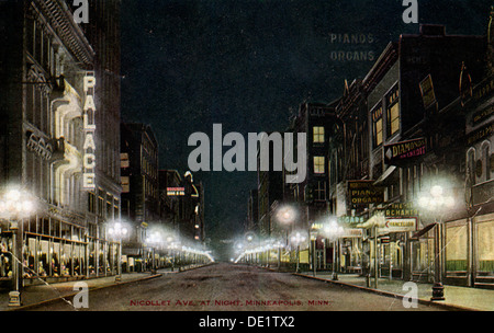 Nicollet Avenue at night, Minneapolis, Minnesota, USA, 1915. Artist: Unknown Stock Photo