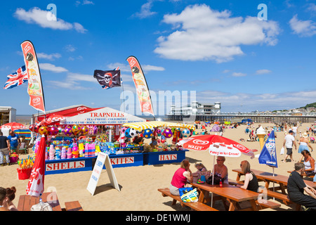 Weston Super Mare Grand Pier and beach  and holidaymakers Weston-Super-Mare Somerset England UK GB EU Europe Stock Photo