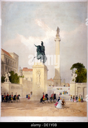 The Mall and Waterloo Place, Westminster, London, c1845. Artist: Thomas Allom Stock Photo