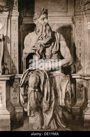 Michelangelo's statue of Moses holding the Ten Commandments. Photograph Stock Photo
