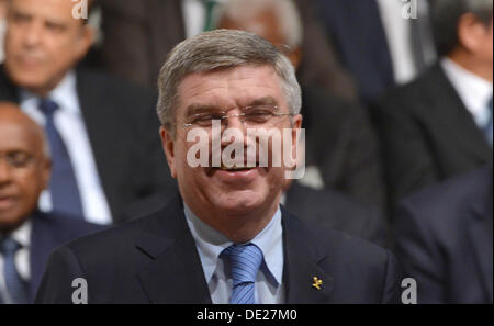 Buenos Aires, Argentina. 10th Sep, 2013. Thomas Bach of Germany reacts after he was announced IOC President at the 125th IOC Session at the Hilton hotel in Buenos Aires, Argentina, 10 September 2013. Bach is the ninth IOC President. Photo: Arne Dedert/dpa/Alamy Live News Stock Photo