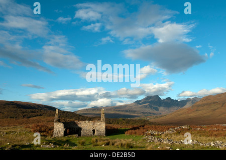 Bla Bheinn (Blaven) from an old quarry building near Kilbride in Strath Suardal, Isle of Skye, Scotland, UK Stock Photo