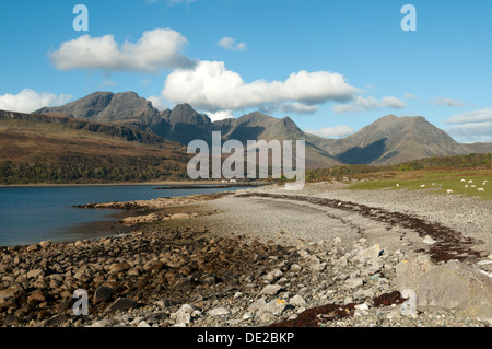 The Bla Bheinn (Blaven) - Clach Glas - Garbh-bheinn range over Loch Slapin, Isle of Skye, Scotland, UK. Stock Photo