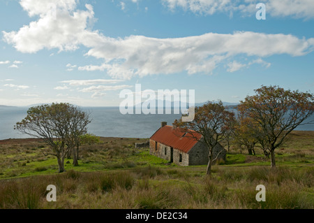 The Isle of Rum from an abandoned croft house at Suisnish, near Torrin, Isle of Skye, Scotland, UK Stock Photo