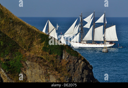 Marité (Three-masted schooner) in front of Roc point in Granville, 'Voiles de travail' festival' (Manche, Normandy, France). Stock Photo