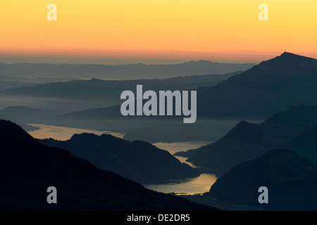 Queen of the Mountains, Rigi Mountain with Lake Lucerne in the foreground, Brienzer Rothorn Mountain, Brienz, Switzerland Stock Photo