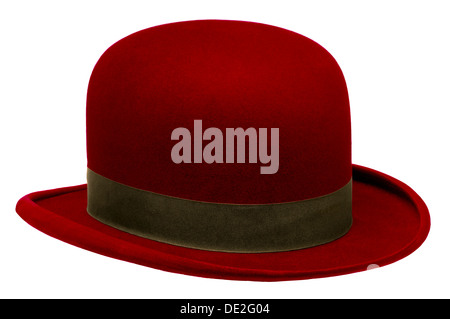 Red bowler or derby hat isolated against white background Stock Photo