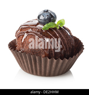 Chocolate cake with blueberry isolated on white Stock Photo
