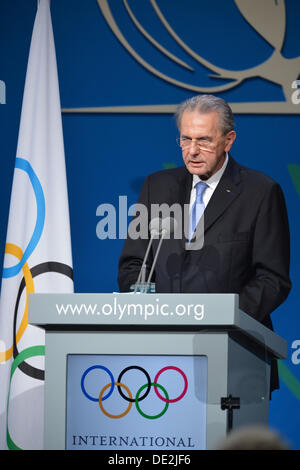 Buenos Aires, Argentina. 10th Sep, 2013. Outgoing IOC President Jacques Rogge addresses the delegates in his final speech as President at the 125th IOC Session at the Hilton hotel in Buenos Aires, Argentina, 10 September 2013. Photo: Arne Dedert/dpa/Alamy Live News Stock Photo