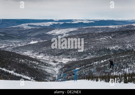 North America's northernmost chairlift, Mount Aurora Skiland ski area, Fairbanks, Alaska. Stock Photo