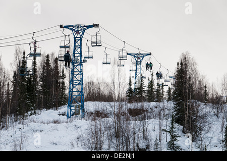 North America's northernmost chairlift, Mount Aurora Skiland ski area, Fairbanks, Alaska. Stock Photo