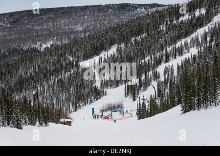 North America's northernmost chairlift, Mount Aurora Skiland ski area, Fairbanks, Alaska. Stock Photo