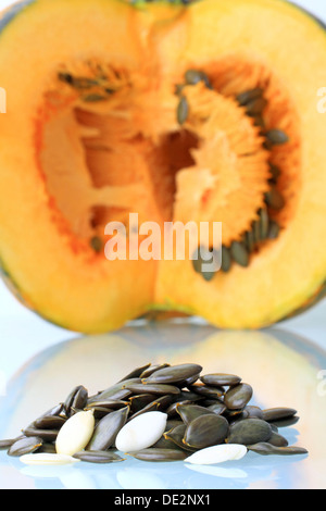 Seeds and pulp from the Styrian Oil Pumpkin Stock Photo