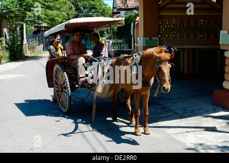family in a horse and cart dokar a traditional inexpensive means of transport in indonesia Stock Photo
