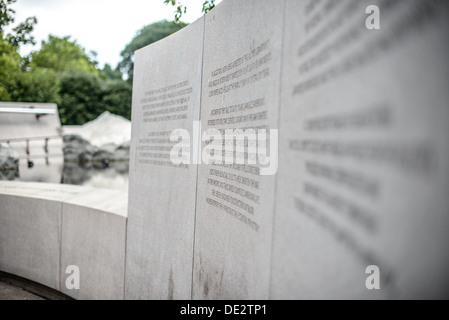 WASHINGTON DC, USA - Some of the panels of text at the Memorial to Japanese-American Patriotism in World War II near the US Capitol in Washington DC. The memorial was designed by Davis Buckley and Nina Akamu and commemorates those held in Japanese American internment camps during World War II. Stock Photo