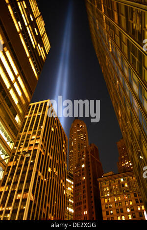 New York, USA. 10th Sep, 2013. Tribute in Light as seen from Lower Manhattan. Credit:  Christopher Penler/Alamy Live News Stock Photo