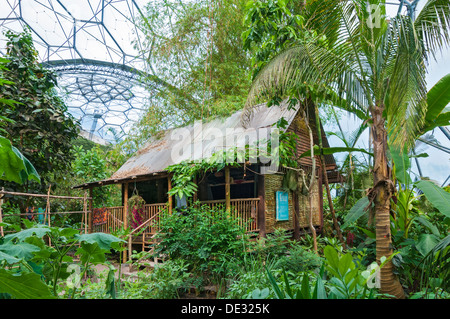 Great Britain, England, Cornwall, St. Austell, Eden Project, Rainforest Biome, Malaysian Hut exhibit Stock Photo