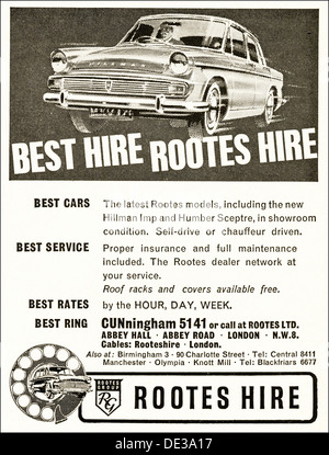 Advertisement for ROOTES HIRE car hire magazine advert circa 1964 Stock Photo