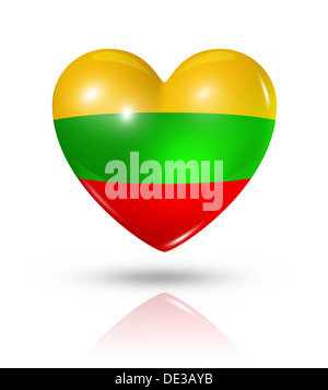 Love Lithuania symbol. 3D heart flag icon isolated on white with clipping path Stock Photo