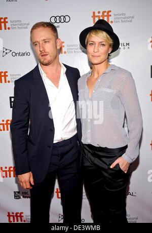 Toronto, Ontario, Canada. 10th Sep, 2013. Actors BEN FOSTER (L) and ROBIN WRIGHT arrive at 'Kill Your Darlings' Premiere during the 2013 Toronto International Film Festival at Roy Thomson Hall on September 10, 2013 in Toronto, Canada. Credit:  Igor Vidyashev/ZUMAPRESS.com/Alamy Live News Stock Photo