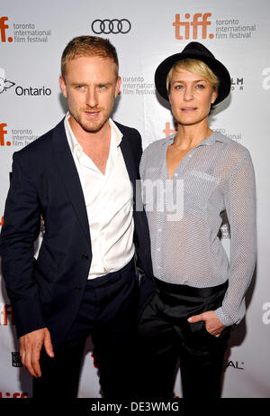 Toronto, Ontario, Canada. 10th Sep, 2013. Actors BEN FOSTER (L) and ROBIN WRIGHT arrive at 'Kill Your Darlings' Premiere during the 2013 Toronto International Film Festival at Roy Thomson Hall on September 10, 2013 in Toronto, Canada. Credit:  Igor Vidyashev/ZUMAPRESS.com/Alamy Live News Stock Photo