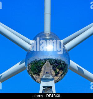 Abstract ball and rods formed from a close up of spheres on the Atomium monument at Brussels Belgium clad in stainless steel Stock Photo