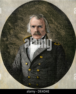 Confederate General Albert Sidney Johnston, at age 57. Hand-colored woodcut Stock Photo