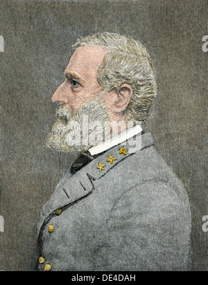 Confederate General Robert E. Lee. Hand-colored woodcut Stock Photo