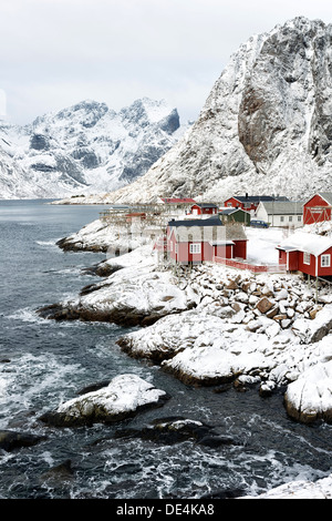 A view of Hamnoy village on the Lofoten islands with Lilandstinden in the background Stock Photo