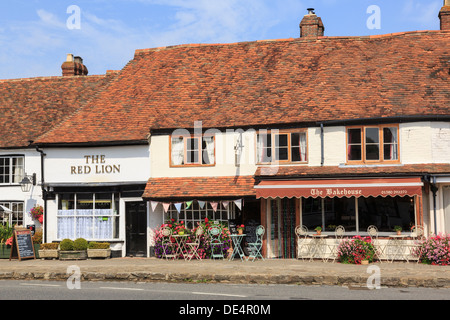 The Bakehouse cafe and Red Lion pub in old buildings with red tiled roof in Biddenden, Kent, England, UK, Britain Stock Photo