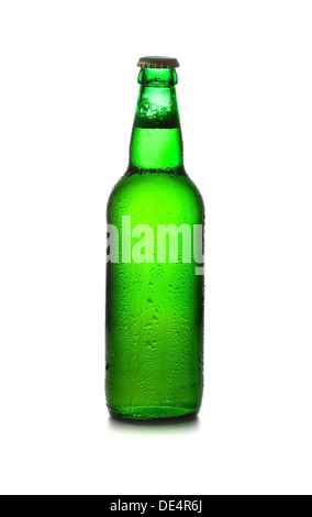 beer in a green bottle isolated on a white background. Clipping Path Stock Photo