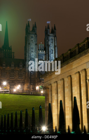 The Mound, Edinburgh - The Assembly flanked by the Scottish National Gallery and the Spire of the Hub behind. Stock Photo