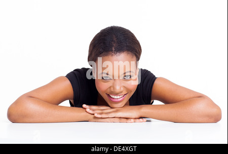 relaxed young African girl on white background Stock Photo