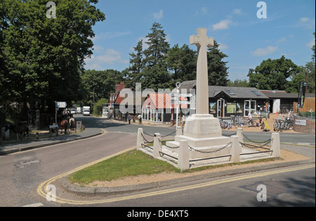 The Market Cross, looking down Ringwood Road in the village centre of Burley, New Forest, Hampshire, UK. Stock Photo