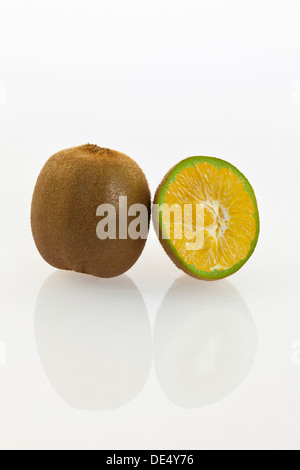 Genetically modified kiwi fruit, kiwi fruit with genes of an orange Stock Photo