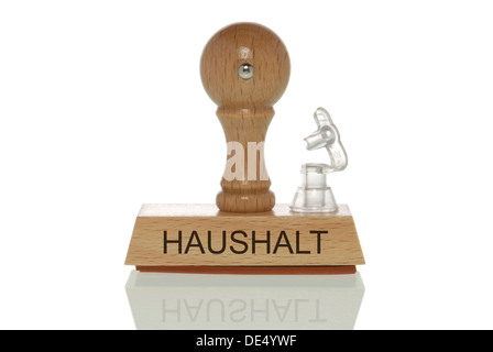 Stamp With The Word Haushalt Budget With An Open Valve Symbolic Stock Photo Alamy
