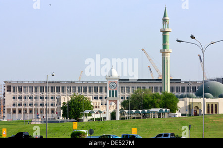 Clocktower and Minaret in Musheireb, Doha, Qatar Stock Photo